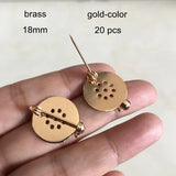 20 Pcs Gold Brass Round Tray DIY Brooch Base 18mm Handmade Jewelry Access