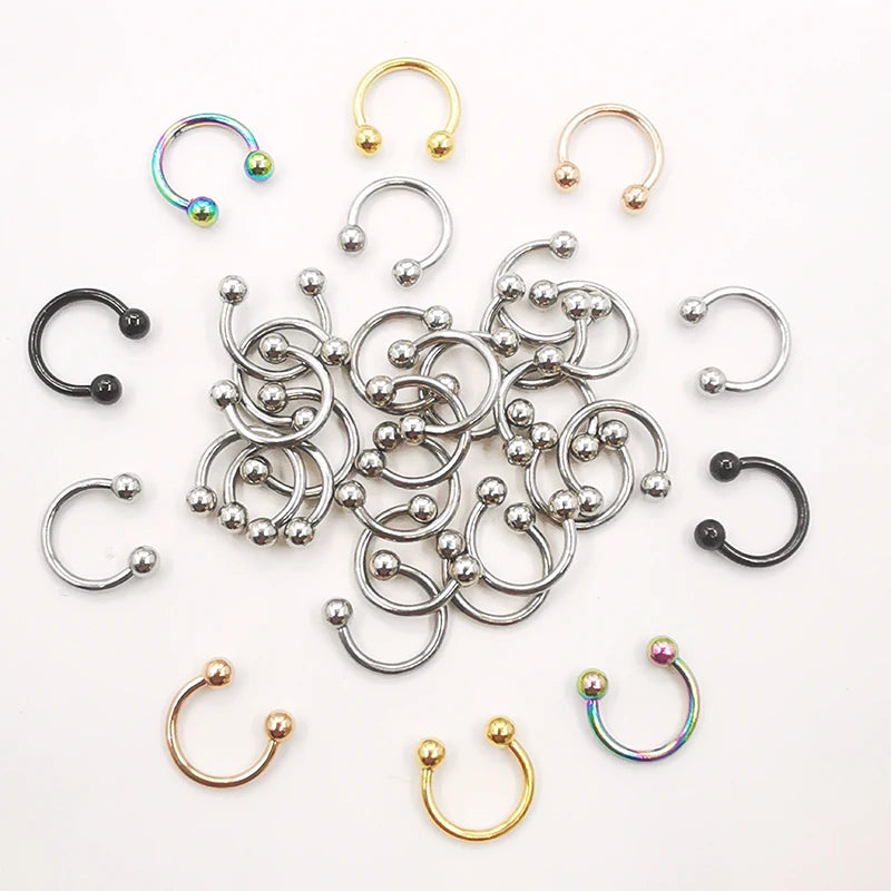 20 Pcs 16G Stainless Circular Barbells Horseshoe Nose Lip Ring Eyebrow Studs