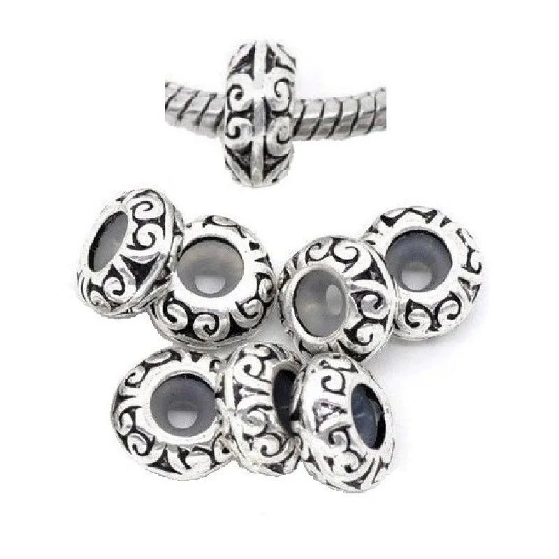 Vintage Silver Rubber Beads for Charm Bracelet Jewelry DIY