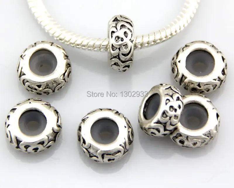 Vintage Silver Rubber Beads for Charm Bracelet Jewelry DIY