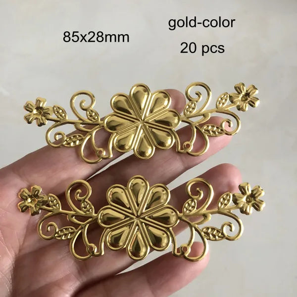 20 Pcs Metal Filigree Flower Rattan Ornament 85x28mm Silver Scrapbook Decoration