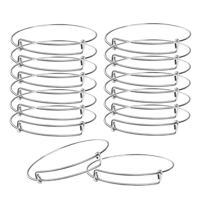 20 Pcs Stainless Steel Expandable Bangle Bracelets Adjustable Wire Blank Bangles