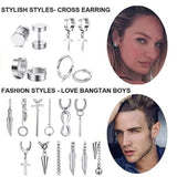 20 Pcs Stainless Steel Huggie Hoop Earrings Kpop Dangle Kit