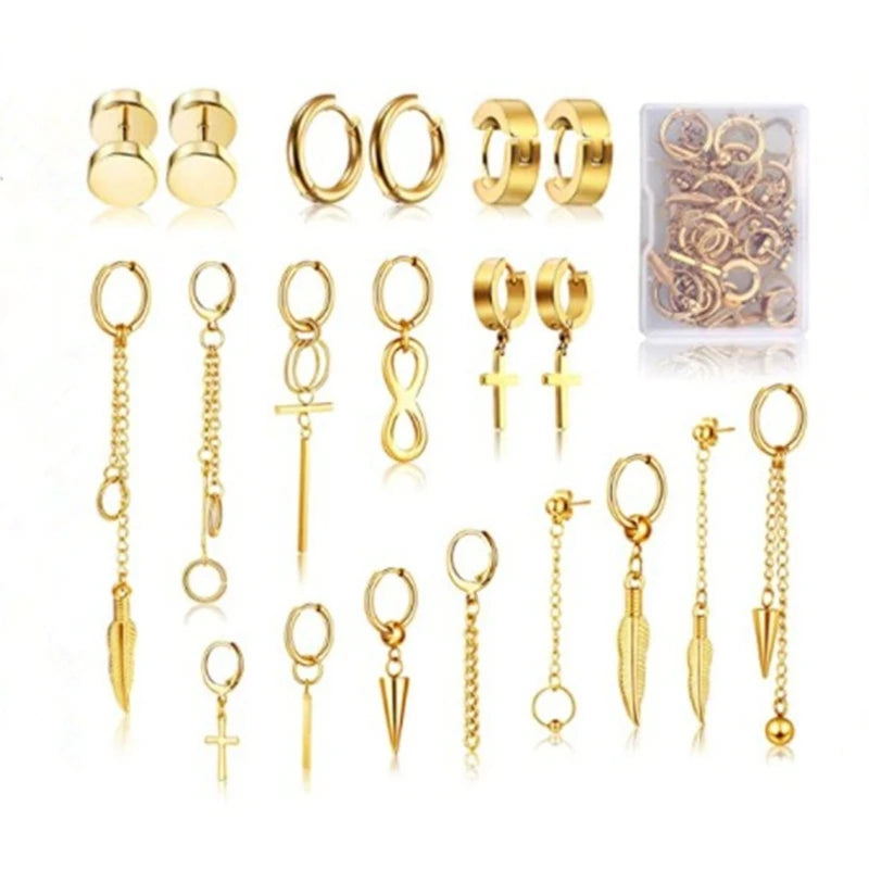 20 Pcs Stainless Steel Huggie Hoop Earrings Kpop Dangle Kit