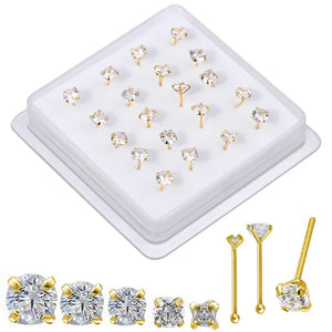 20 Pcs CZ Crystal Nose Studs Nose Rings Body Jewelry Nose Bone