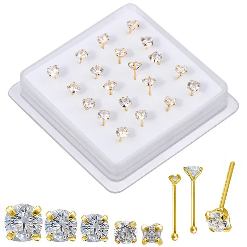 20 Pcs CZ Crystal Nose Studs Nose Rings Body Jewelry Nose Bone