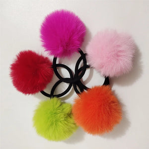 20 Pcs Girl's Fluffy Banny Hair Rubber Bands Pompon Elastic Ponytail Holder