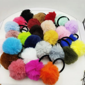 20 Pcs Girl's Fluffy Banny Hair Rubber Bands Pompon Elastic Ponytail Holder
