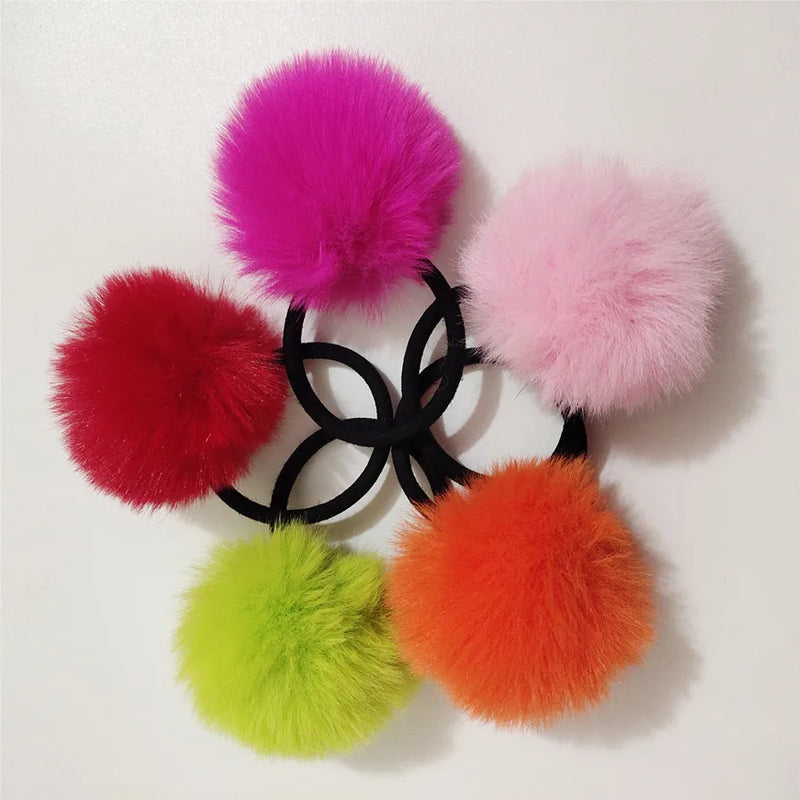 20 Pcs Girl's Fluffy Banny Hair Rubber Bands Pompon Elastic Ponytail Holder
