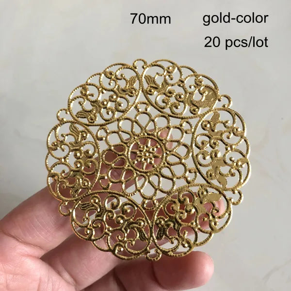 20 Pcs Large Filigree Metal Slice Wraps Flower Pattern Scroll Gold/Steel Color