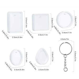 20 Pc Water Drop Round Square Oval Mirror Mold with Key Ring for DIY Keychain