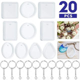 20 Pc Water Drop Round Square Oval Mirror Mold with Key Ring for DIY Keychain