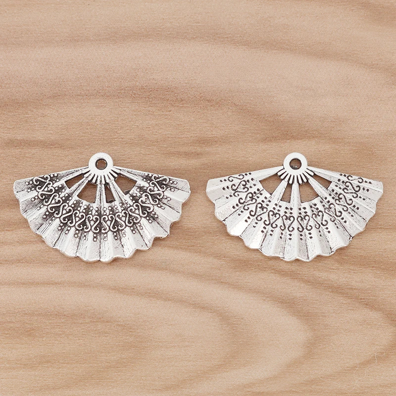 20 Chinese Fan Charms Pendants Beads for Necklace Bracelet Making