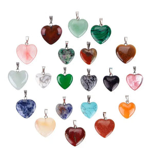 20 Heart Shape Stone Pendants Chakra Beads DIY Crystal Charms Assorted