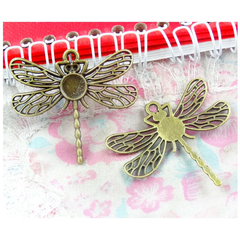 20Pcs Round 8MM Base Vintage Bronze Dragonfly Pendant Blanks
