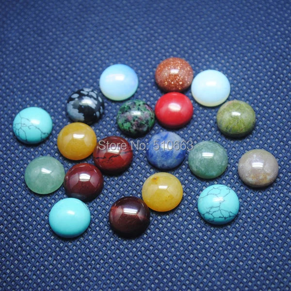 20 Pcs Natural Stone Cabochon DIY Beads Coin Shape Mix Colors 12mm