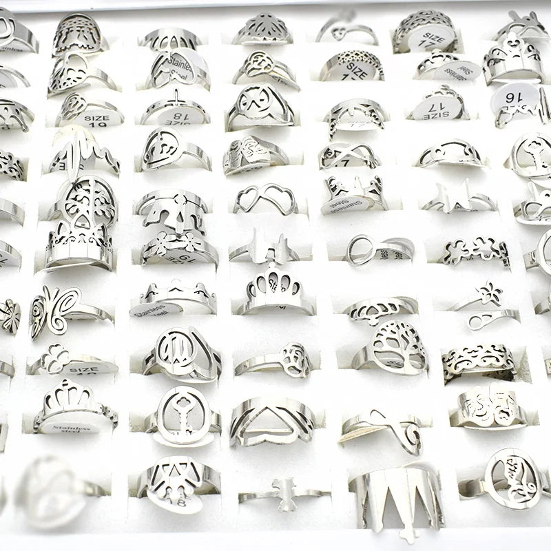 20 Pcs Casual ECG Butterfly Cross Charm Stainless Steel Wedding Rings for Women