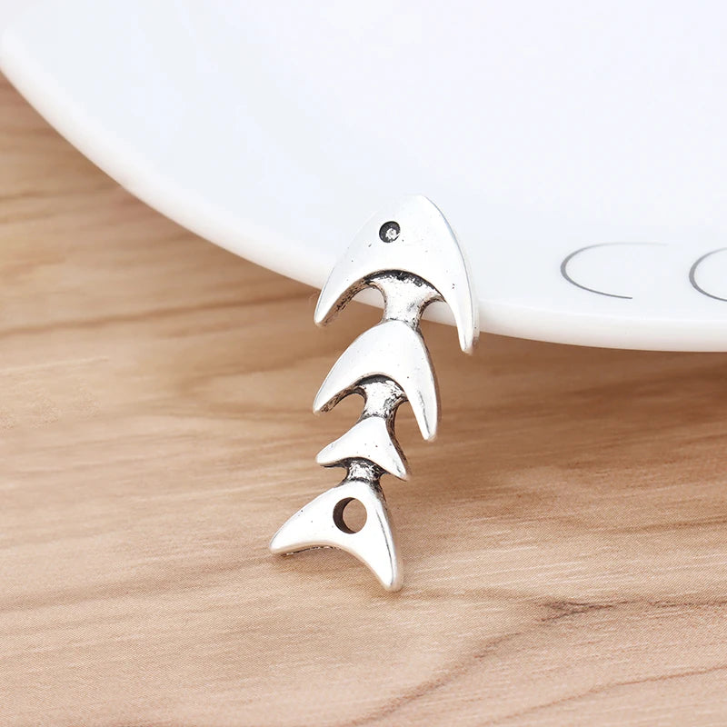 20 Tibetan Silver Fish Bone Charms Pendants 35x15mm