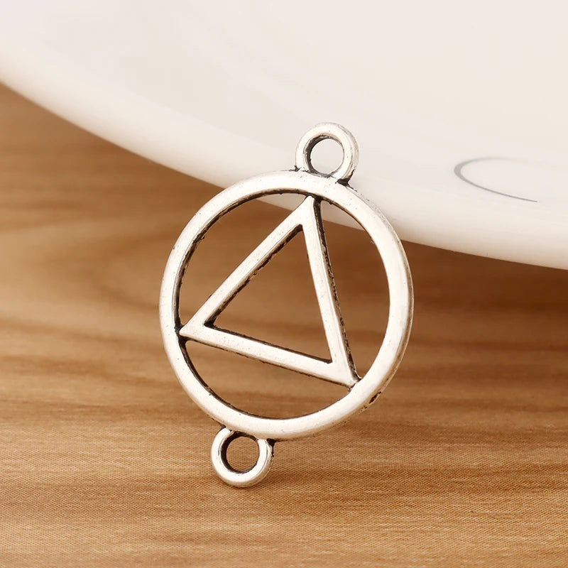 20 Pcs Tibetan Silver Triangle Round Connectors Charms for DIY Bracelet Making