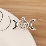 20 Tibetan Silver Triple Moon Pentagram Charms Wicca Pagan 30x16mm