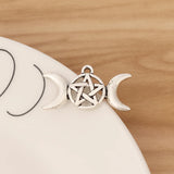 20 Tibetan Silver Triple Moon Pentagram Charms Wicca Pagan 30x16mm