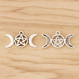 20 Tibetan Silver Triple Moon Pentagram Charms Wicca Pagan 30x16mm
