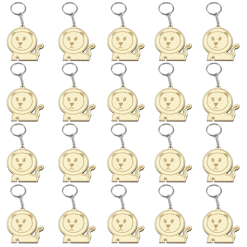 20 Wooden Lion Cartoon Keychain for Bag Purse Decoration