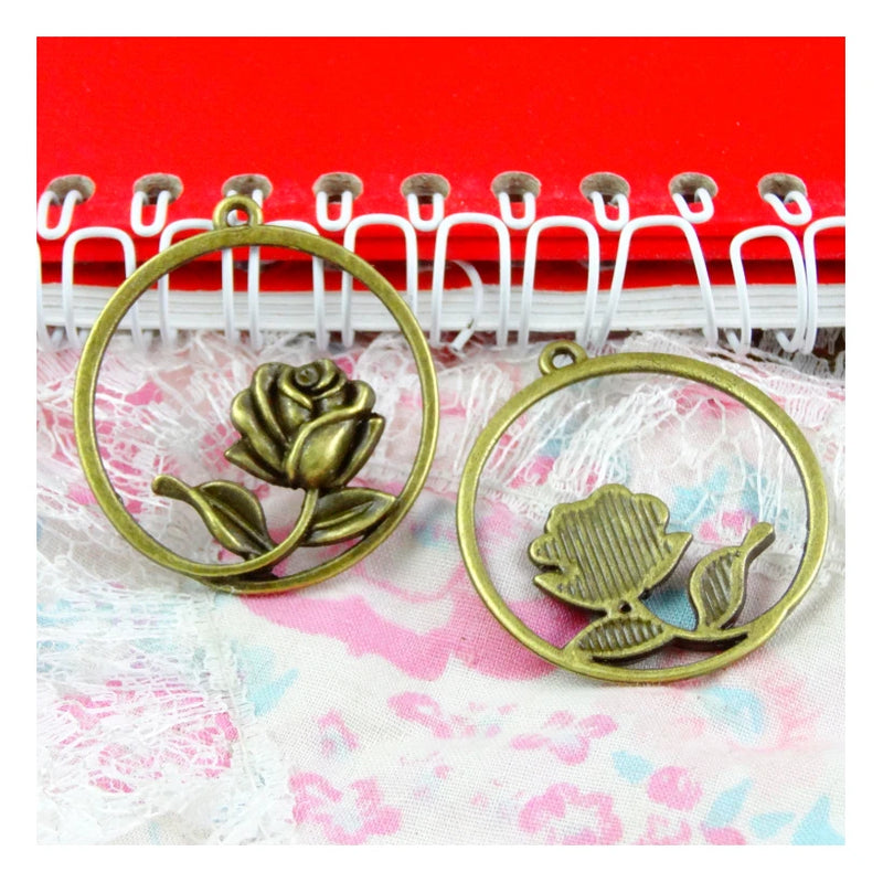 20pcs 33.5*35MM Antique Bronze Flowers Charms Pendant DIY Jewelry Findings