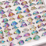 20 Pcs Stainless Steel Wedding Rings Butterfly Cross Heart Charm Women's Rings