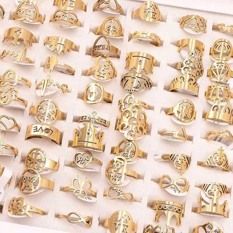 20 Pcs Stainless Steel Wedding Rings Butterfly Cross Heart Charm Women's Rings