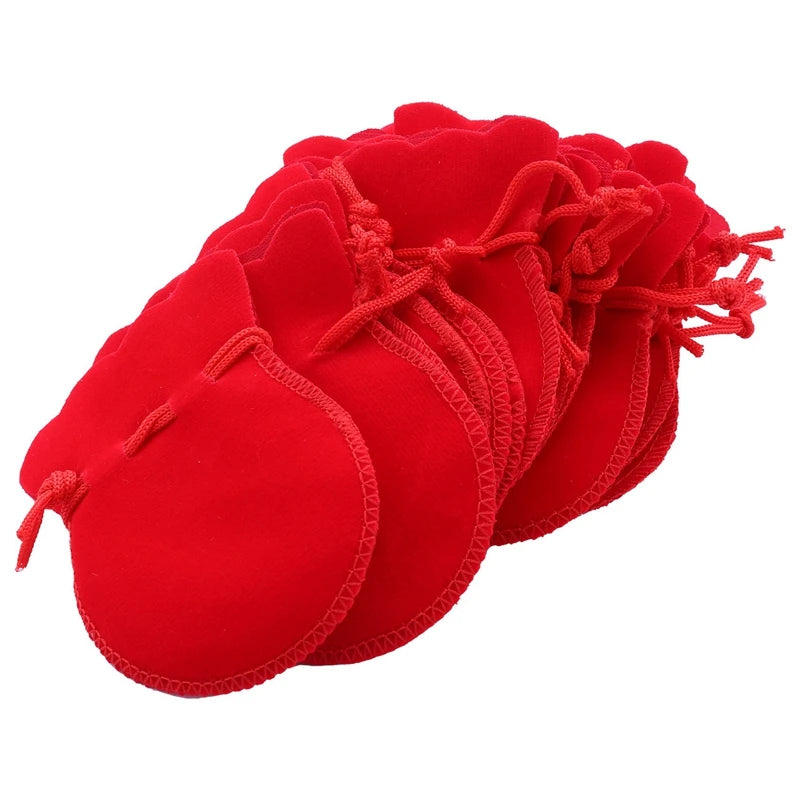Red Velvet Oval Ring Earrings Wedding Gift Pouch Bag