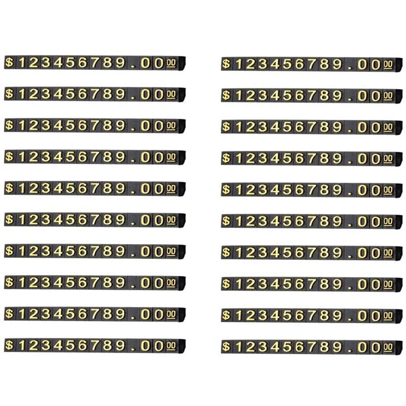 20 Sets Square Adjustable Tag for Counter Stand Number Letter Dollar Block Kit