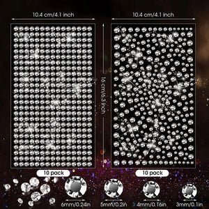 20 Sheets Clear Rhinestone Stickers Self Adhesive Bling Gems