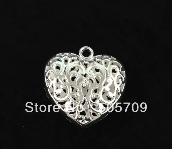 Set of 20 35mm Filigree Heart Charms in Sterling Silver Plate