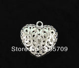 Set of 20 35mm Filigree Heart Charms in Sterling Silver Plate