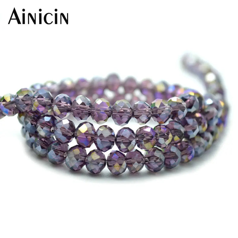 20 Strands Purple Rainbow Plated DIY Glass Crystal Beads