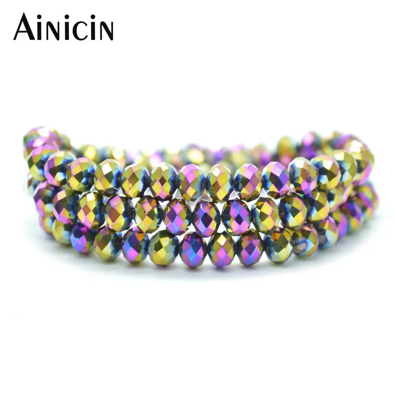 20 Strands Rainbow Plating 4x6mm Faceted Glass Crystal Beads