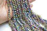 20 Strands Rainbow Plating 4x6mm Faceted Glass Crystal Beads