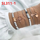 20 Elephant Square Beaded Bracelet Sets with Love Compass Chain Bracelet Set