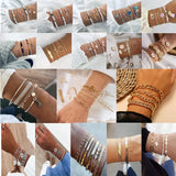 20 Elephant Square Beaded Bracelet Sets with Love Compass Chain Bracelet Set