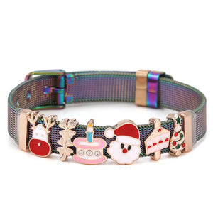 Stainless Steel Mesh Bracelet With Santa Claus Christmas Tree Beads Charm