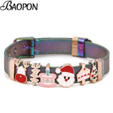 Stainless Steel Mesh Bracelet With Santa Claus Christmas Tree Beads Charm
