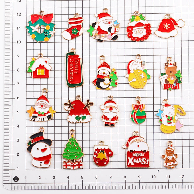 Colorful Christmas Tree Santa Snowman Enamel Pendant Charm Bracelet