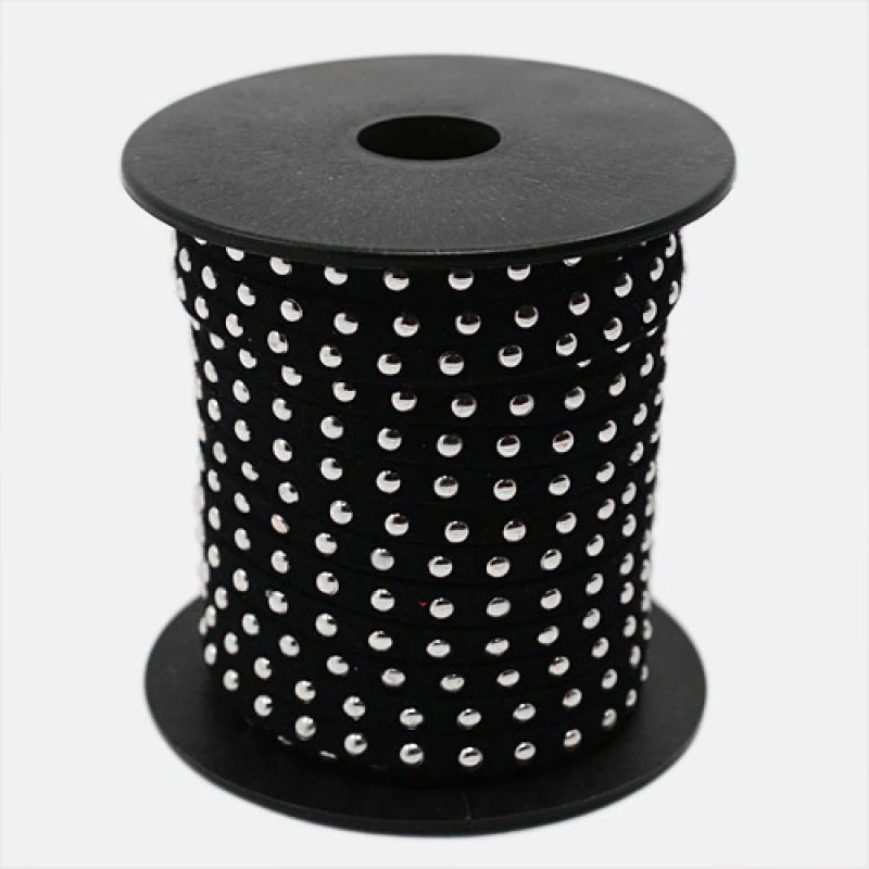 20 Yards 5mm Silver Aluminum Studded Faux Suede Leather Cords