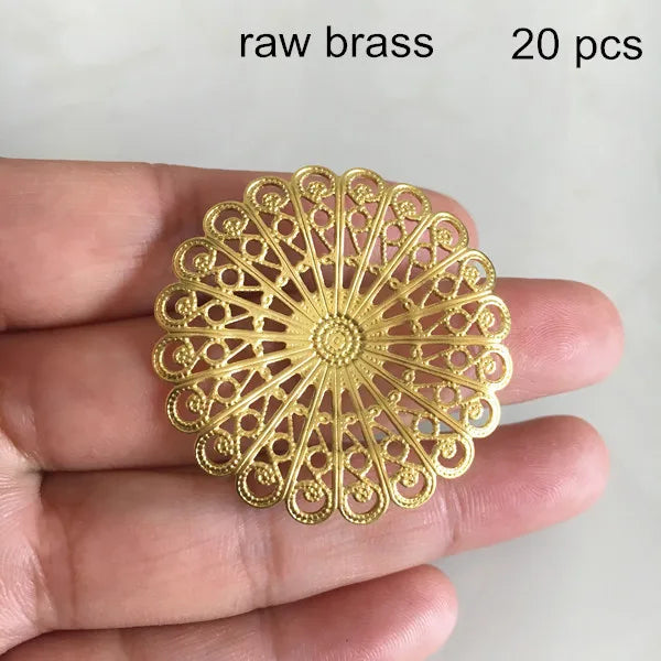 20 pcs 37mm Brass Round Filigree Settings for Jewelry & Crafts DIY