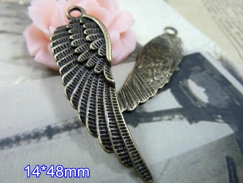 20 pcs Big Feather Charms Antique Bronze Tone 14*48mm Metal Charms Pendant