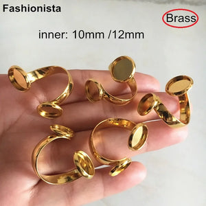 20 pcs Brass Blank Ring Tray 10/12mm Double Trays Adjustable DIY Ring