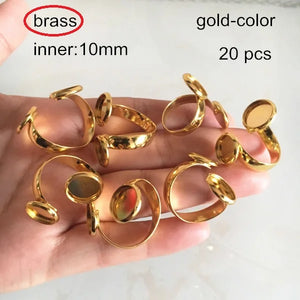 20 pcs Brass Blank Ring Tray 10/12mm Double Trays Adjustable DIY Ring