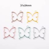 20 pcs Butterfly Charms 31x34mm Yellow Pink Brown Green Gray Metal Charms