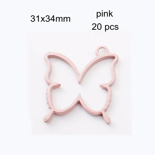 20 pcs Butterfly Charms 31x34mm Yellow Pink Brown Green Gray Metal Charms
